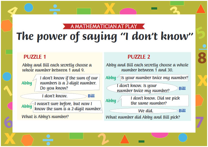 A Mathematician at Play 15: I Don’t Know Puzzles